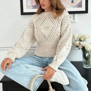 Luxe pompom detail knit sweater top